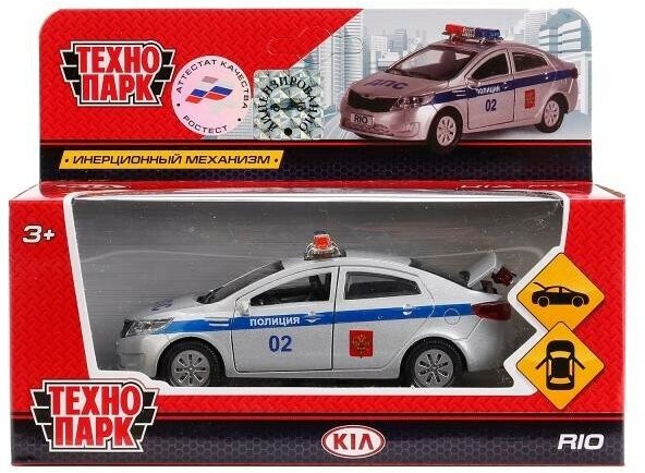 Машина инерционная Технопарк металлическая KIA RIO Полиция 12 см, открываются двери (RIO-POLICE)