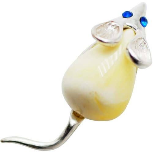 Брошь, бижутерный сплав, серебрение, янтарь, стразы, янтарь синтетический, янтарь прессованный, мультиколор