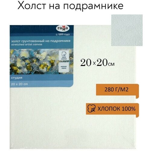 Холст на подрамнике, хлопок 100%, 20 х 20 х 1,8 см, акриловый грунт, мелкозернистый, 280 г/м2, Студия