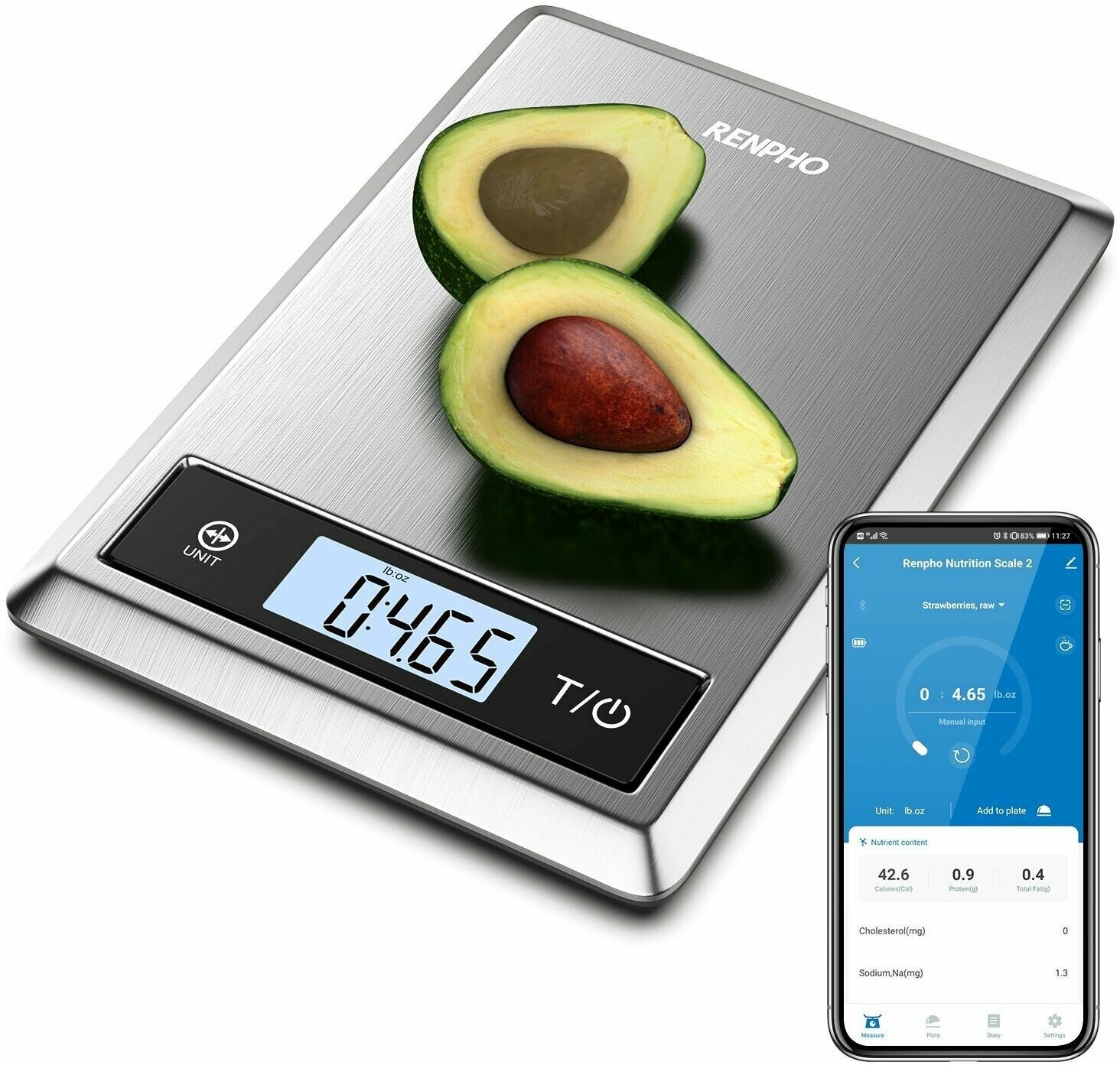 Весы кухонные электронные RENPHO Smart Food Scale 2 ES-SNS01, умные, измерение 23 показателей состава продукта для контроля питания, серебристые - фотография № 9