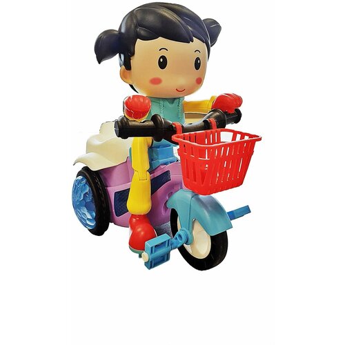 Игрушка велосипед музыкальный, на батарейках/ Кукла на велосипеде крутится на 360 электрическая игрушка мощные электрические лысые детские обучающие игрушки на велосипеде светильник ящийся музыкальный велосипед пласт