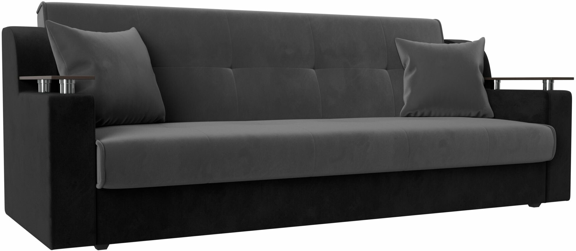 фото Прямой диван-книжка Лига Диванов Сенатор Серый/Черный (велюр)