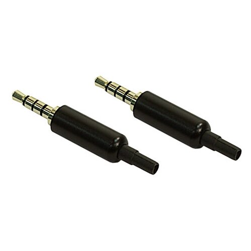 Аудио разъем (штекер) под пайку mini jack 3,5 мм, 4 pin, металлический, позолоченный с выводом для кабеля (по 2 шт.)