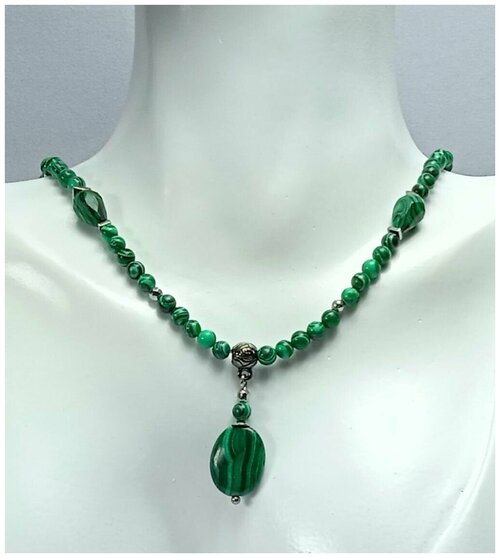 Колье AV Jewelry, гематит, малахит, длина 40 см, зеленый, серебряный