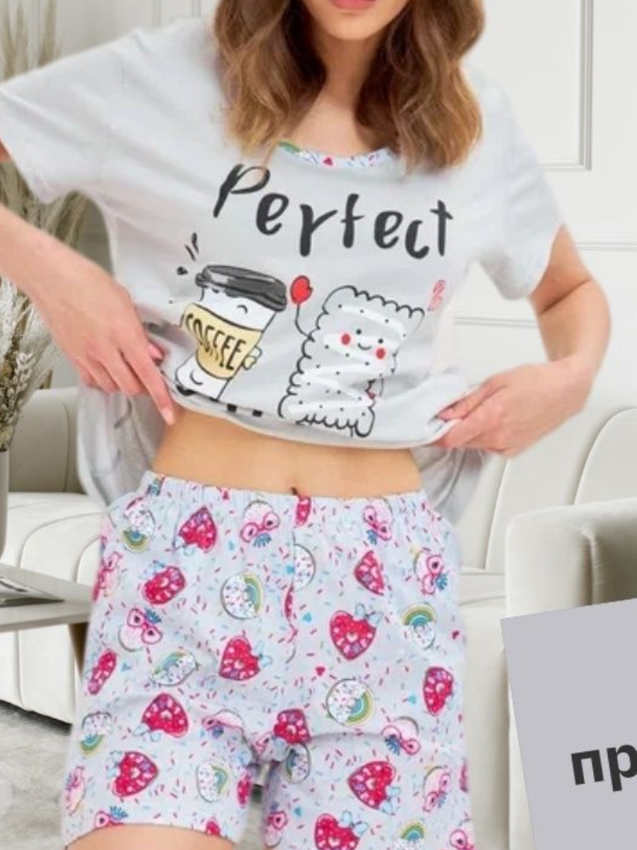 Пижама женская комплект футболка и шорты хлопок 100% домашний комплект для сна размер 160 - фотография № 8