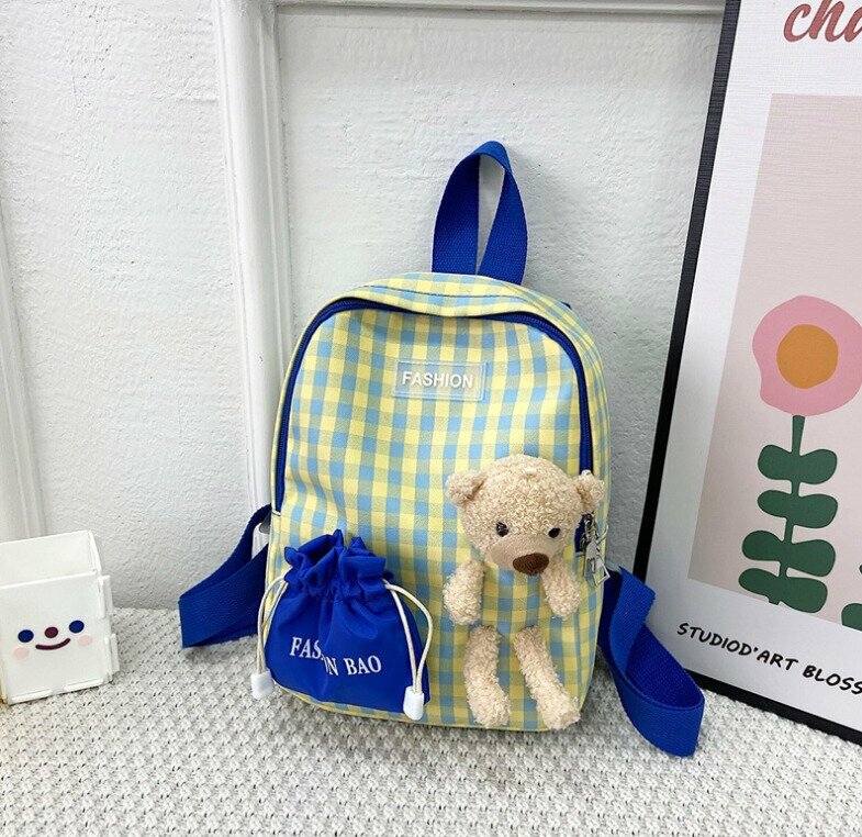 Рюкзак детский для девочки/для мальчика/с игрушкой/с мишкой, синий