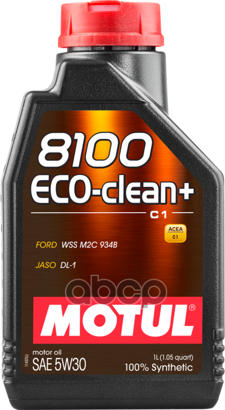 MOTUL Масло Моторное Синтетическое 1 Л - 8100 Eco-Clean+ 5W30 Acea C1, Jaso Dl-1, Ford Wss M2c 934 B (100% Синт.)