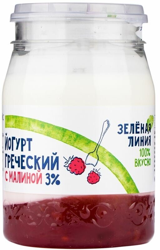 Йогурт греческий двухслойный малина 3% Зелёная Линия, 190г