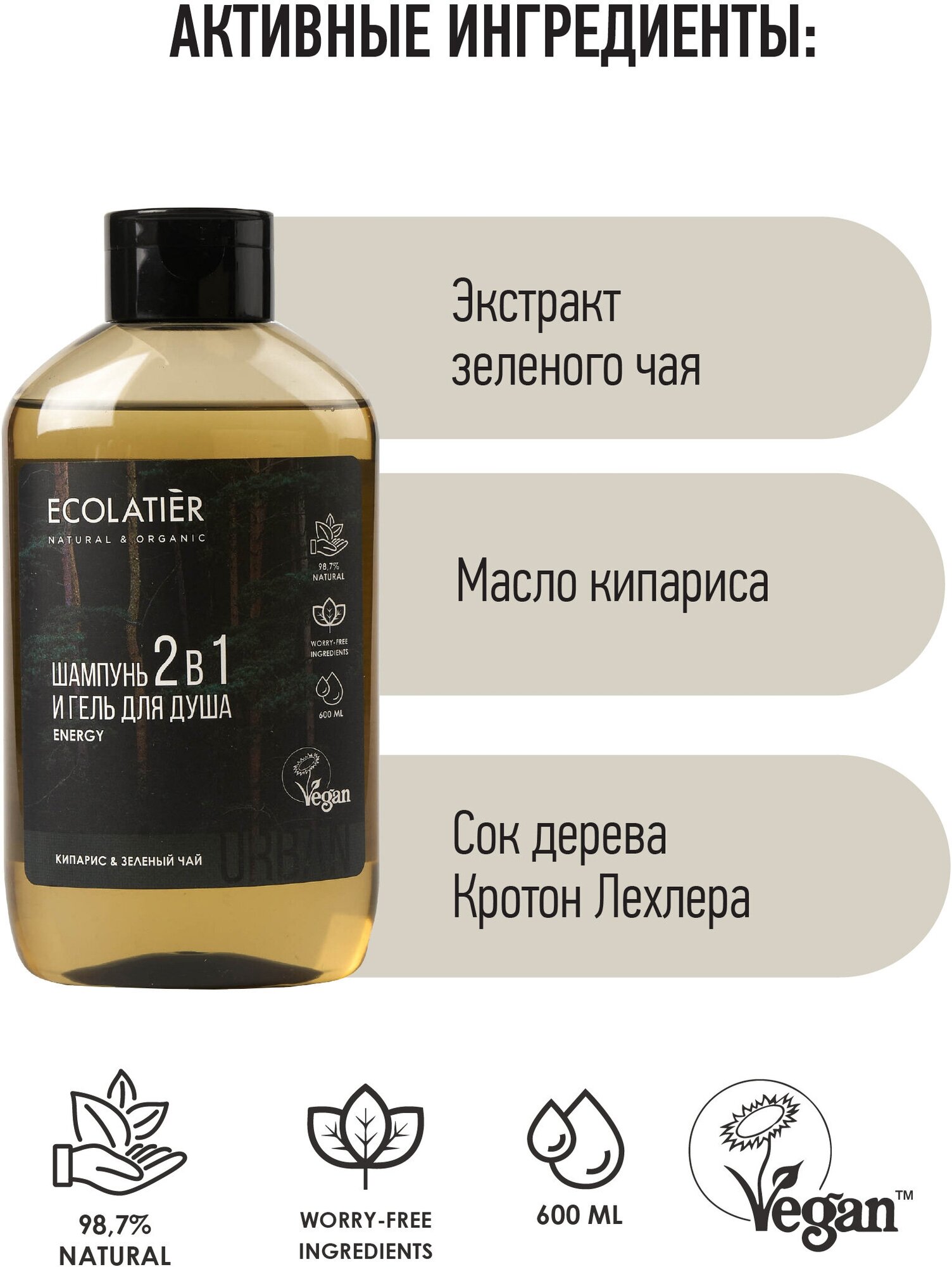 ЕСЛ Урбан Мужской гель д/душа и шампунь 2в1 кипа. и зел. чай 600мл