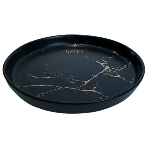 фото Сервировочная тарелка золотистый мрамор, круглой формы, черный, 21х3х21 см, marma mm-plt-21