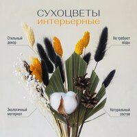 Букет из сухоцветов, 25 шт, 30 см / Сухоцветы для декора интерьера и творчества / Хлопок, Лагурус, Лист пальмы, Шишки, Лен