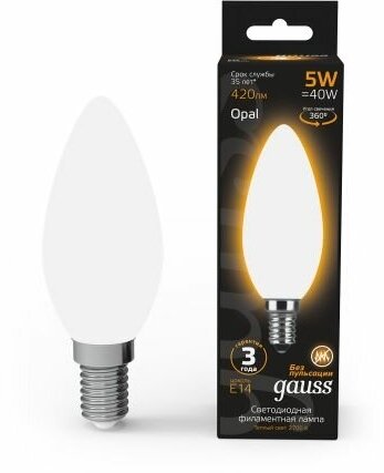 Светодиодная лампа Gauss LED Filament Candle OPAL E14 5W 2700К