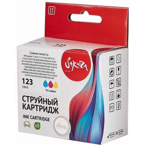 4 шт. Картридж струйный Sakura 123 / F6V16AE пурпурный, желтый, голубой, водорастворимый тип, 18 мл, 330 стр. для HP (SIF6V16AE) универсальное массажное масло с согревающим эффектом all in one warm embrace 120 мл