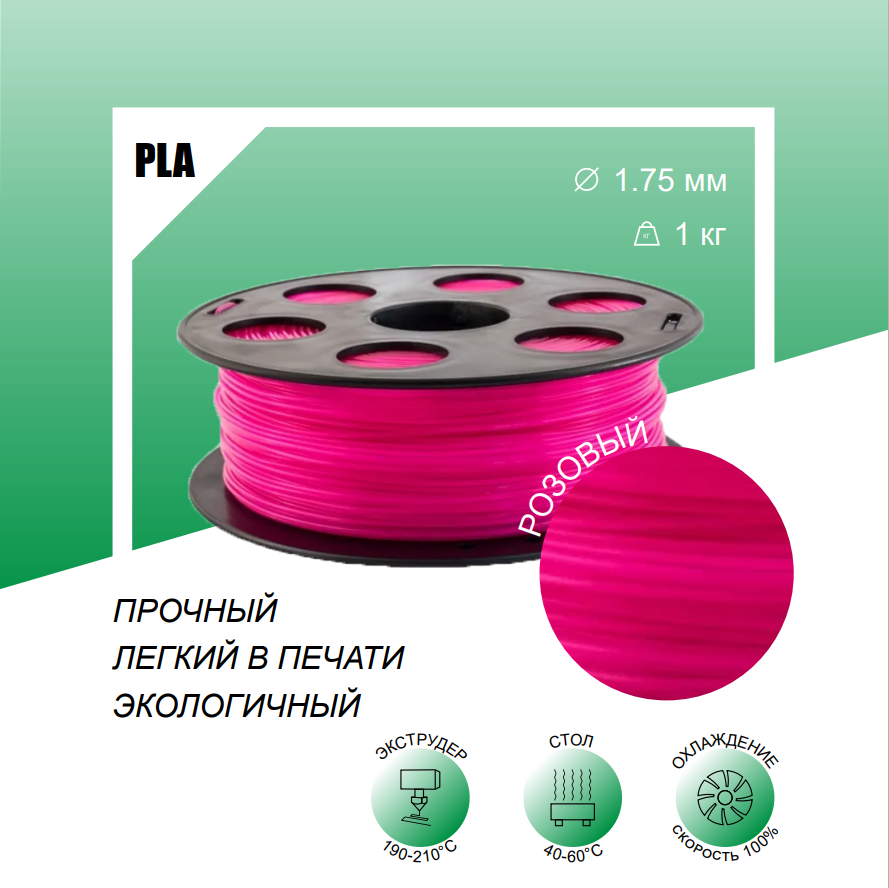 Розовый PLA Пластик для 3D принтера Bestfilament 1,75 мм. 1кг