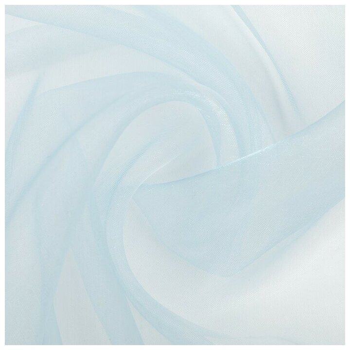 Штора тюль 145х260 см, органза, цвет голубой, на шторной ленте, 100% полиэстер - фотография № 5