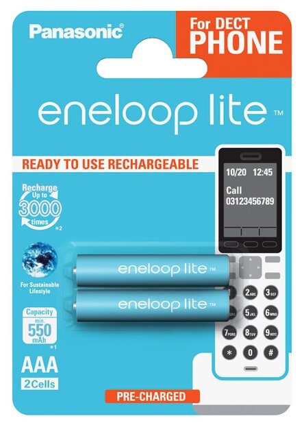 Аккумулятор ААА Eneloop Panasonic BK-4LCCE/2DE HR03-2BL DECT Lite 550мА/ч в блистере 2шт.