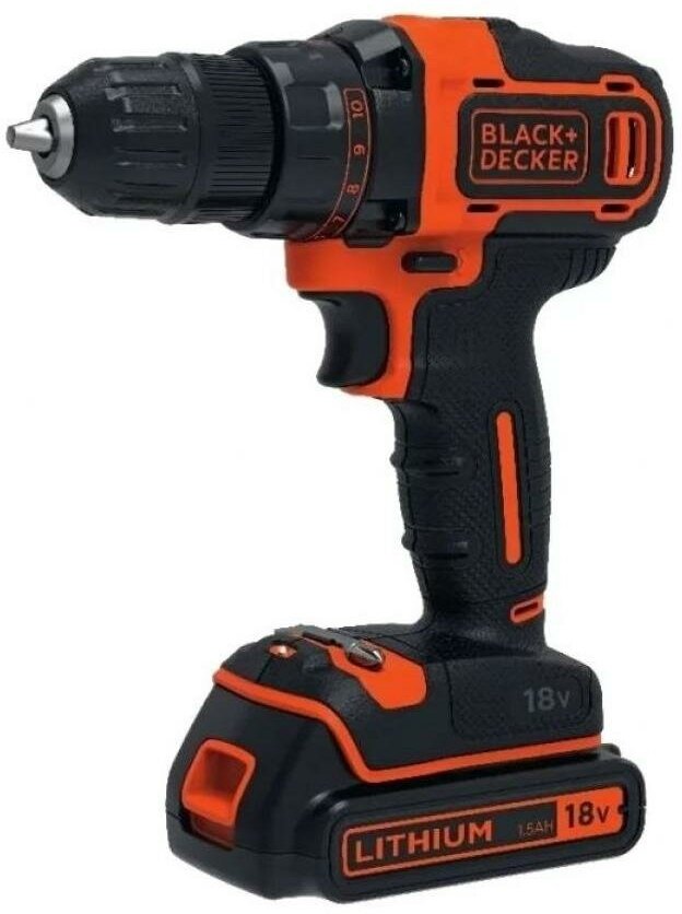 Дрель-шуруповерт BLACK & DECKER BDCDD186K1B-QW 18В 0-360/0-1400 об/мин, 2 Li-Ion акк. 1.5Ач, кейс