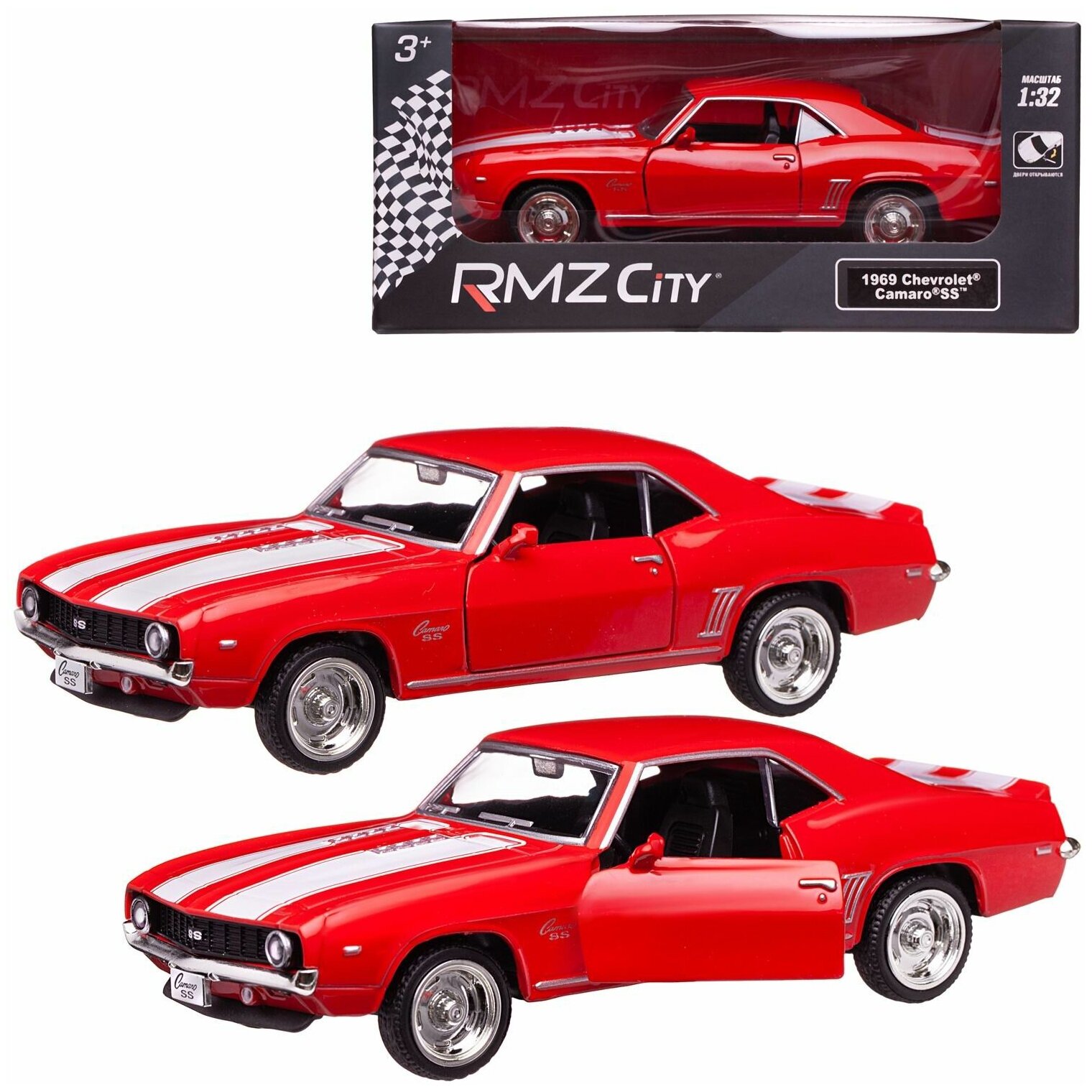 Машина металлическая RMZ City серия 1:32 Chevrolet Camaro 1969, красный цвет, двери открываются