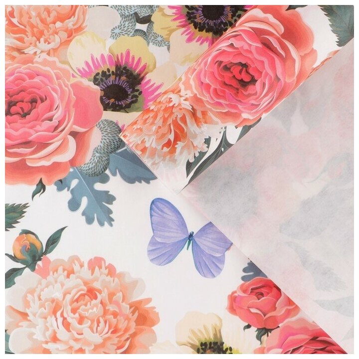 Бумага упаковочная крафтовая «Цветы» 50 × 70 см