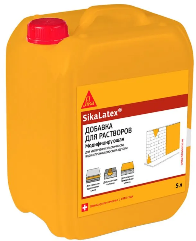 Многофункциональная добавка для создания адгезионных слоёв и улучшения свойств цементных растворов SikaLatex (5л)