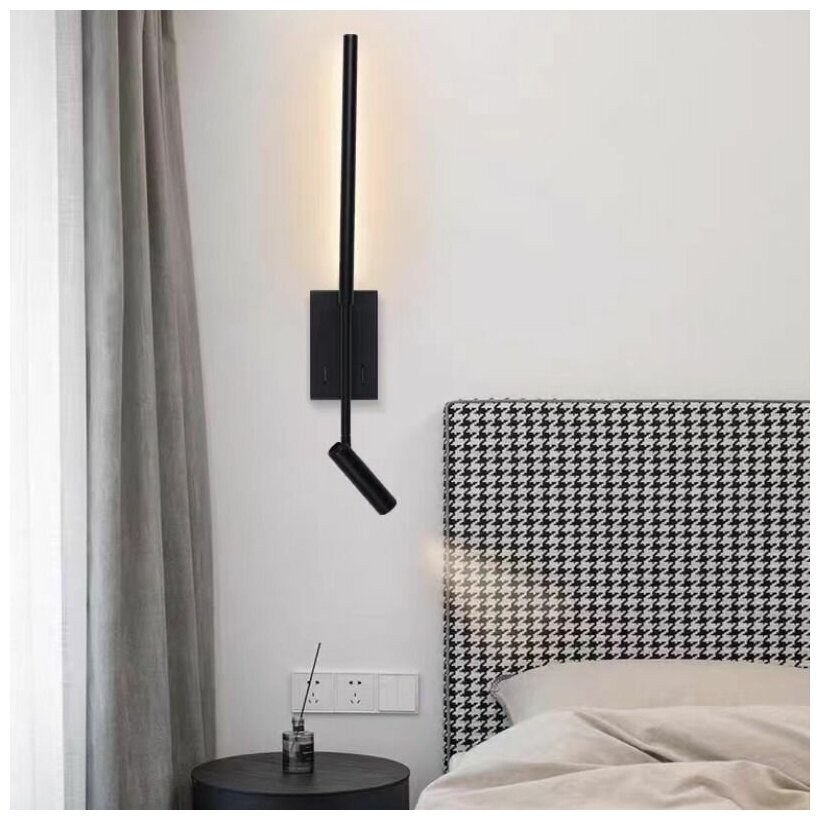 Настенный светильник с направленным поворотным освещением,для спальни,гостиной,прихожей,Черный Теплый - фотография № 3