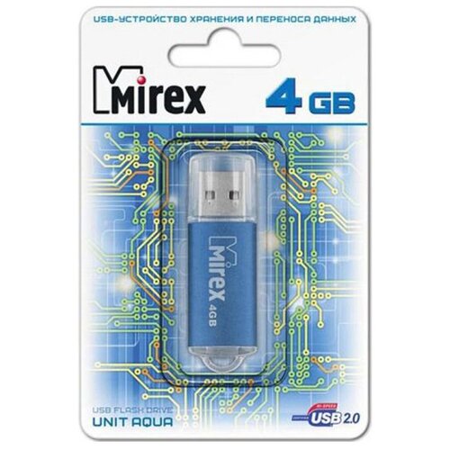 Флеш-накопитель 4Gb Mirex UNIT AQUA, USB 2.0, пластик, синий