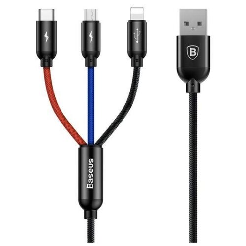 фото Кабель Baseus Three Primary Colors Series 3 в 1 USB - microUSB/USB Type-C/Lightning (CAMLT) 0.3 м black/red/blue