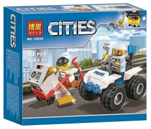 Конструктор лего-совместимый BELA 10652 Сити "Полицейский Квадроцикл" 59 деталей подарок внуку, сыну, ребенку