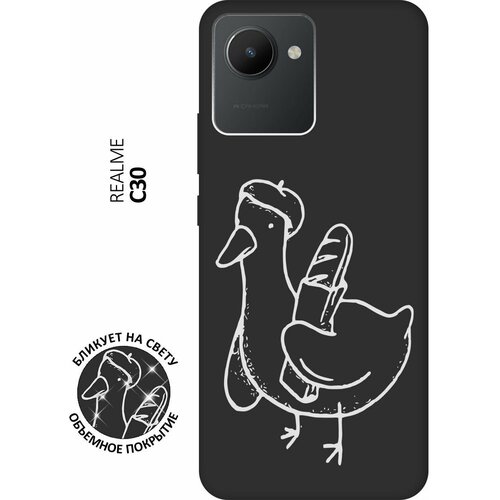 Матовый чехол French Goose W для realme C30 / Рилми С30 с 3D эффектом черный матовый чехол snowboarding w для realme c30 рилми с30 с 3d эффектом черный