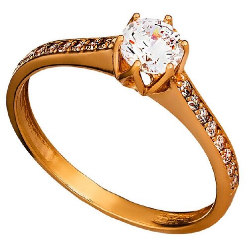 Кольцо помолвочное Галатея, красное золото, 585 проба, фианит, размер 17.5, золотой, красный