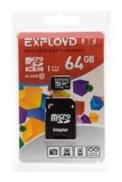 Карта памяти EXPLOYD MicroSDXC 64GB Class10 + адаптер, черный