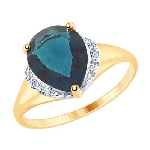 фото Sokolov кольцо из золота с синим топазом и фианитами 714941, размер 17.5