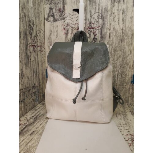фото Рюкзак торба , натуральная кожа, внутренний карман, зеленый, белый elena leather bag