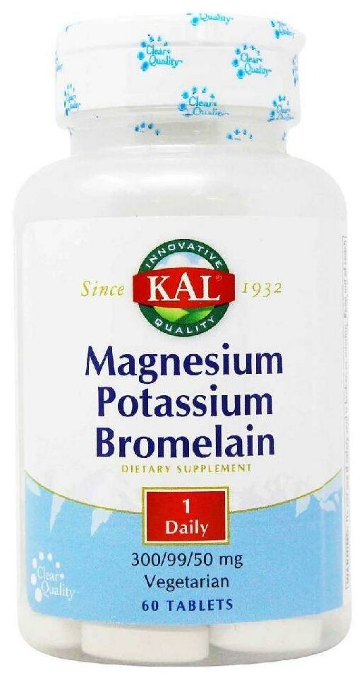 Таблетки KAL Magnesium Potassium Bromelain, 60 шт.