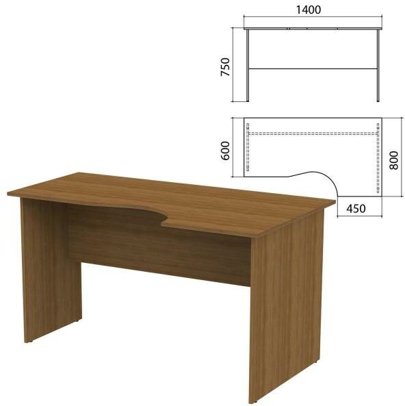 Стол письменный эргономичный Канц, 1400х800х750 мм, правый, цвет орех пирамидальный, СК30.9
