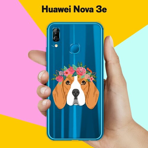 Силиконовый чехол Бигль с цветами на Huawei Nova 3e силиконовый чехол бигль с цветами на huawei p30 pro