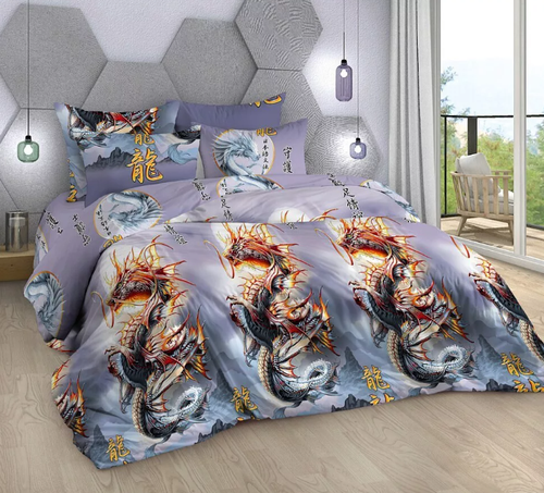 Комплект постельного белья Бязь Год дракона, размер Евро, хлопок