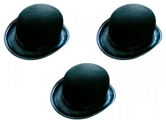 Шляпа "Котелок" черная фетровая карнавальная взрослая, размер 58 (Набор 3 шт.)