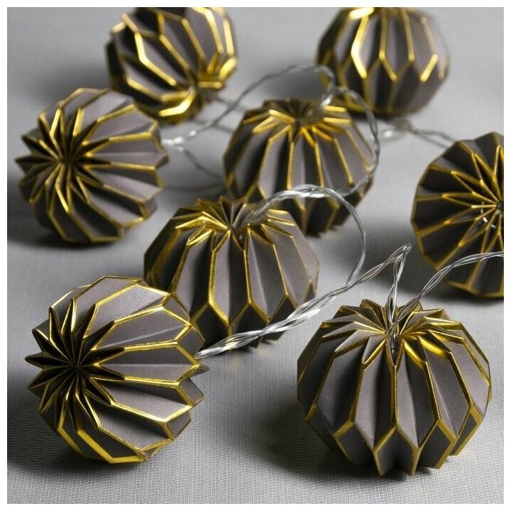 фото Гирлянда "Нить" 2 м с насадками "Серый фонарик". IP20. прозрачная нить. 10 LED. свечение теплое белое. AAх2