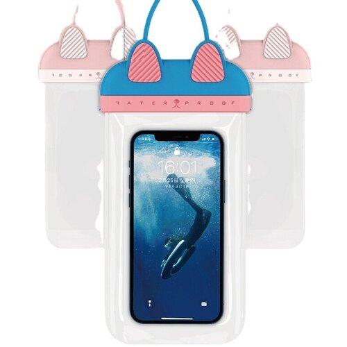 Водонепроницаемый универсальный чехол-сумка WiWU Kitty Waterproof Bag, Синий+Розовый