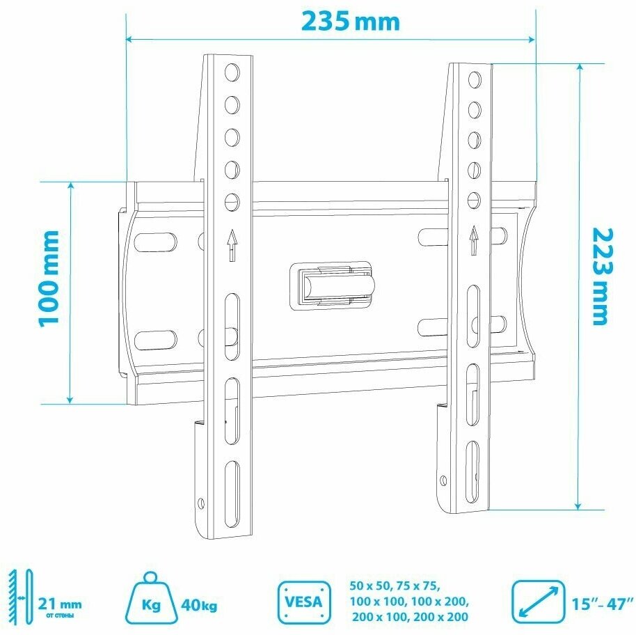 Кронштейн для телевизора Arm Media PLASMA-5 new черный 15"-47" макс.40кг настенный фиксированный - фото №6