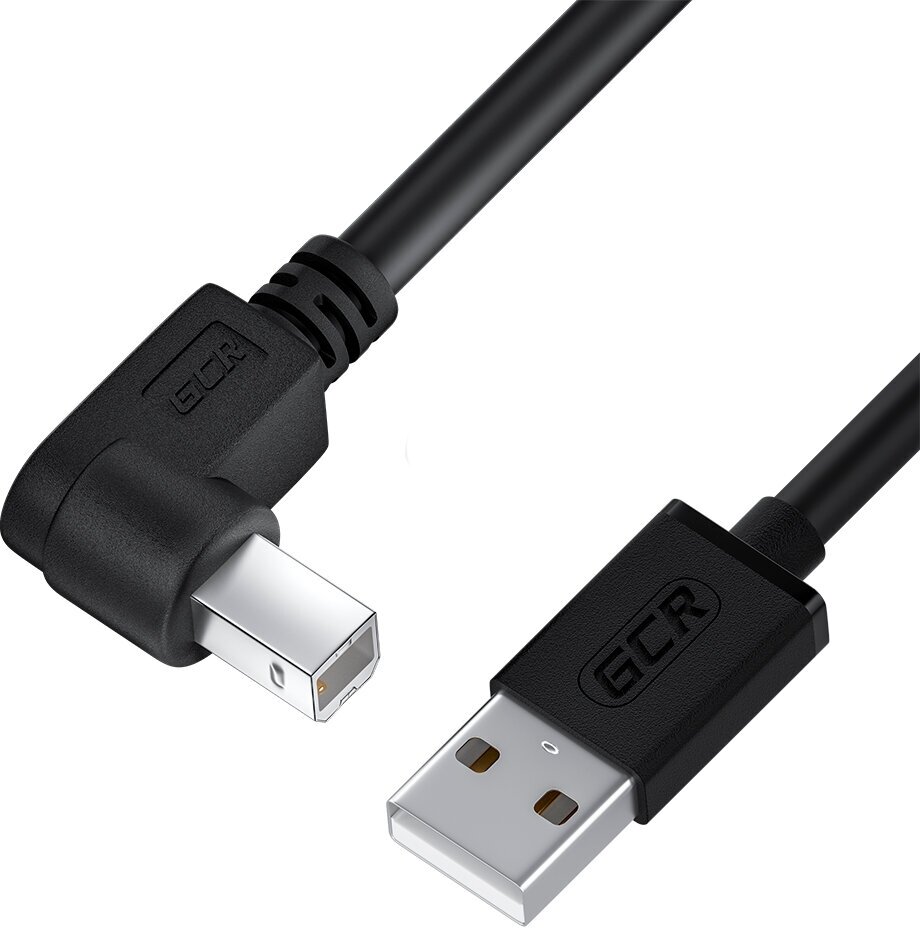 Greenconnect USB 2.0 AM - USB 2.0 BM 0.5м GCR Кабель 0.5m USB 2.0, AM/BM угловой левый, черный, 28/28 AWG GCR-52930