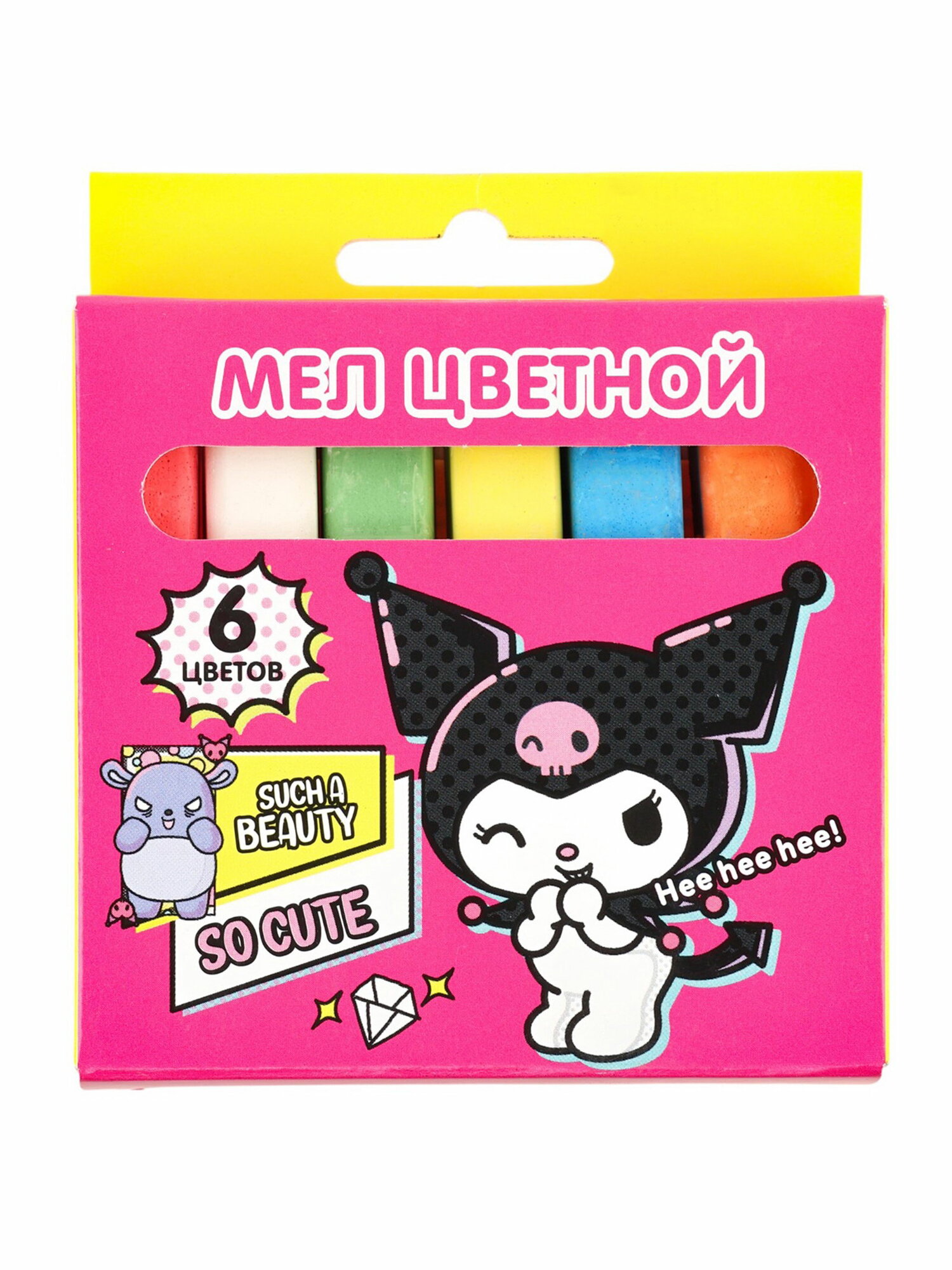 Мел цветной "Kuromi",6 шт, квадратное сечение 1 x 1см, особенности: для асфальта