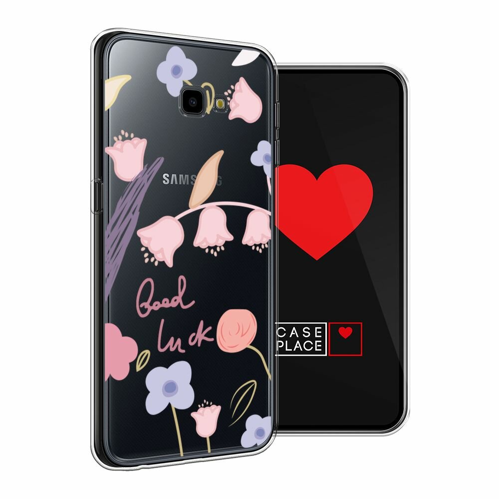 Чехол на Samsung Galaxy J4 Plus 2018 / Самсунг J4 Plus 2018 с принтом "Lucky flowers", прозрачный — фото 1