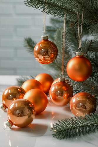 Изображение товара Набор стеклянных шаров матовых и глянцевых, цвет: оранжевый шёлк, 60 мм, упаковка 10 шт, Winter Deco 2000243