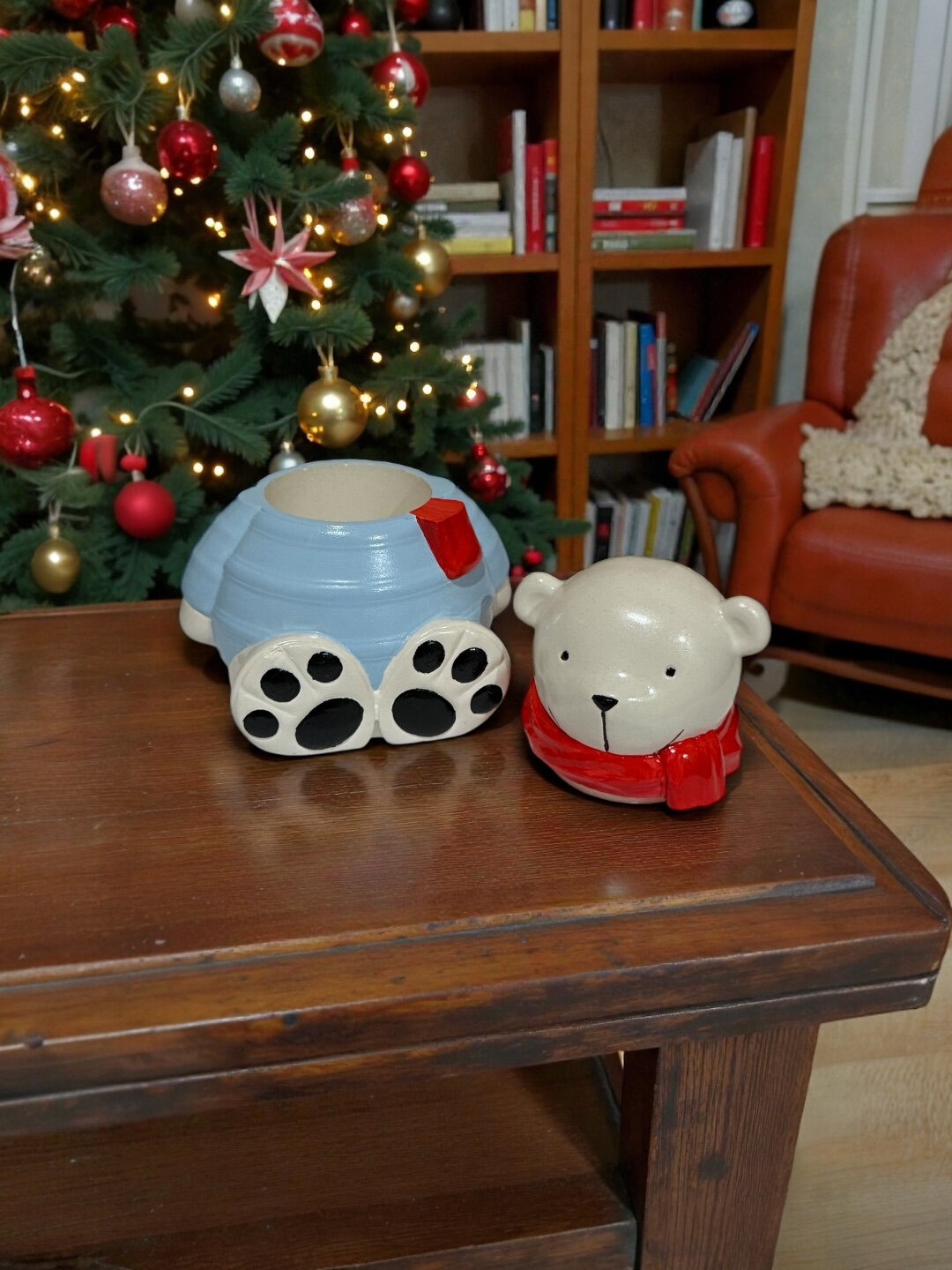 Шкатулка декоративная "Мишка", из гипса, ручная работа, голубой цвет — фото 1