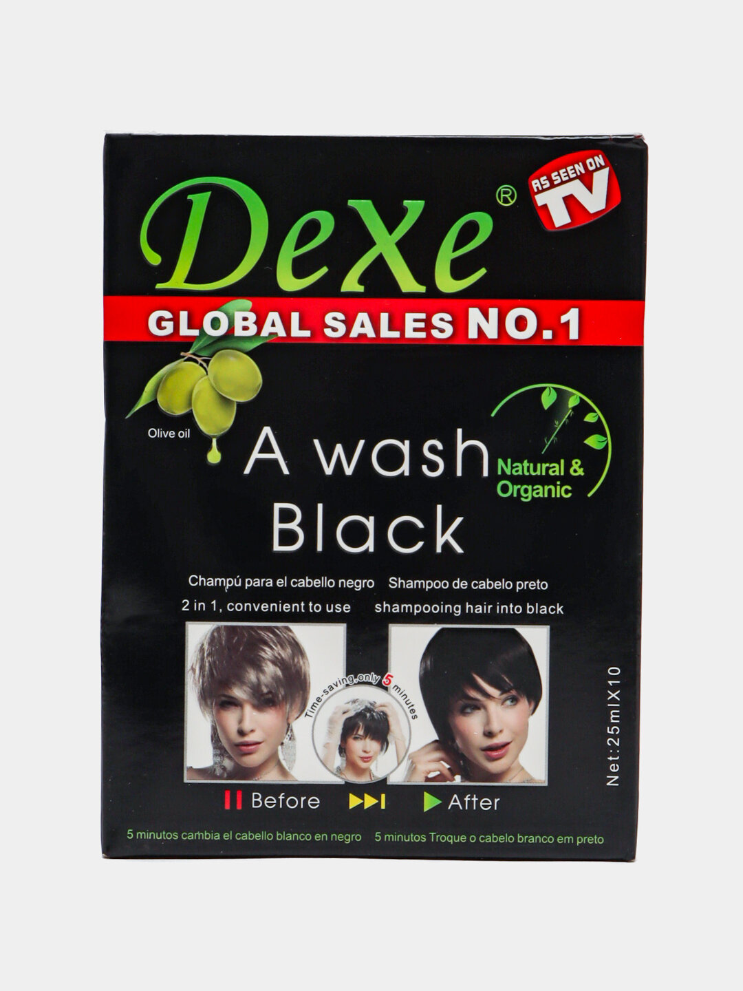 Краска-шампунь тоник Dexe, 1 шт, закрашивает седину, черный, перчатки в комплекте, без аммиака