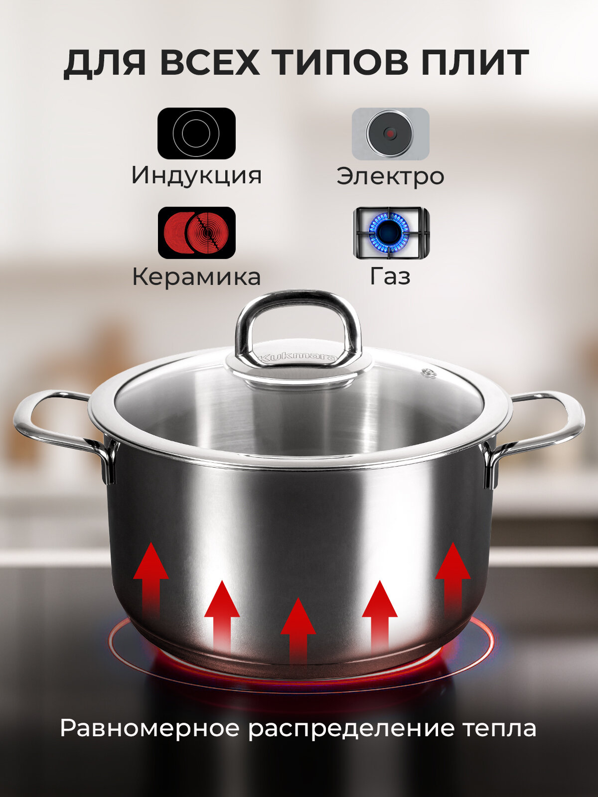 Кастрюля линии "SAFIA" 4л. д.22см, со стеклянной крышкой Kukmara