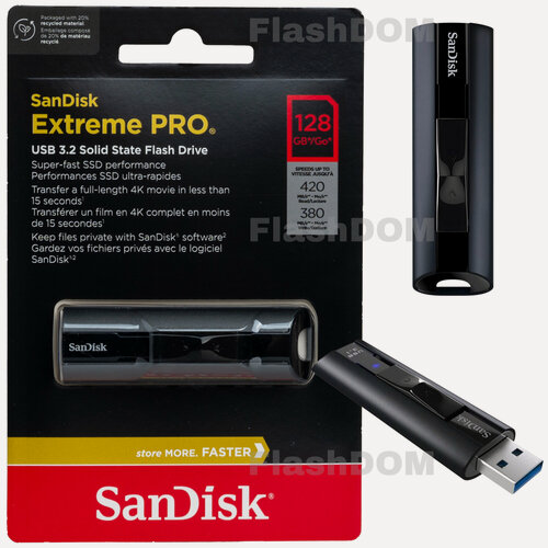 Изображение товара Флеш-накопитель SanDisk USB 3.2 Gen 1 128 ГБ Extreme PRO Solid State Flash drive Type A