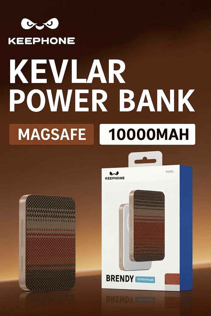 Внешний аккумулятор Keephone Brendy, 10000 мА⋅ч, металл/карбон, беспроводная зарядка MagSafe, power bank